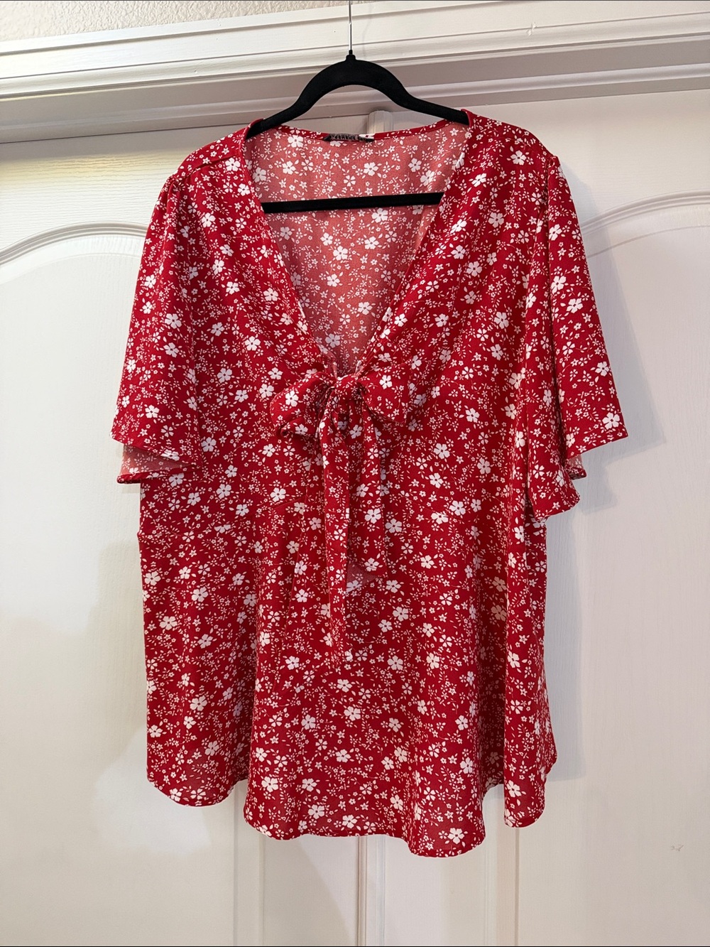 BloomChic Red Floral Tie-Neck Blouse